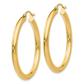 14K 3x35mm Polished Tube Hoop Earrings
